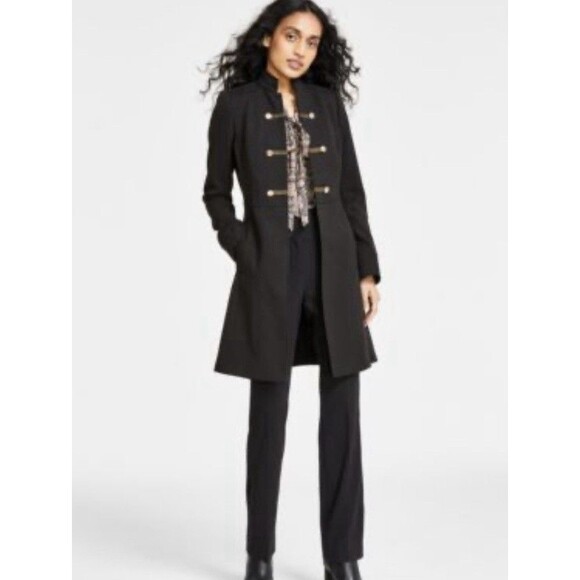 NWT Tahari Arthur S. Levine  Women’s Black Long Jacket Trench Coat Size 10 - Picture 2 of 16